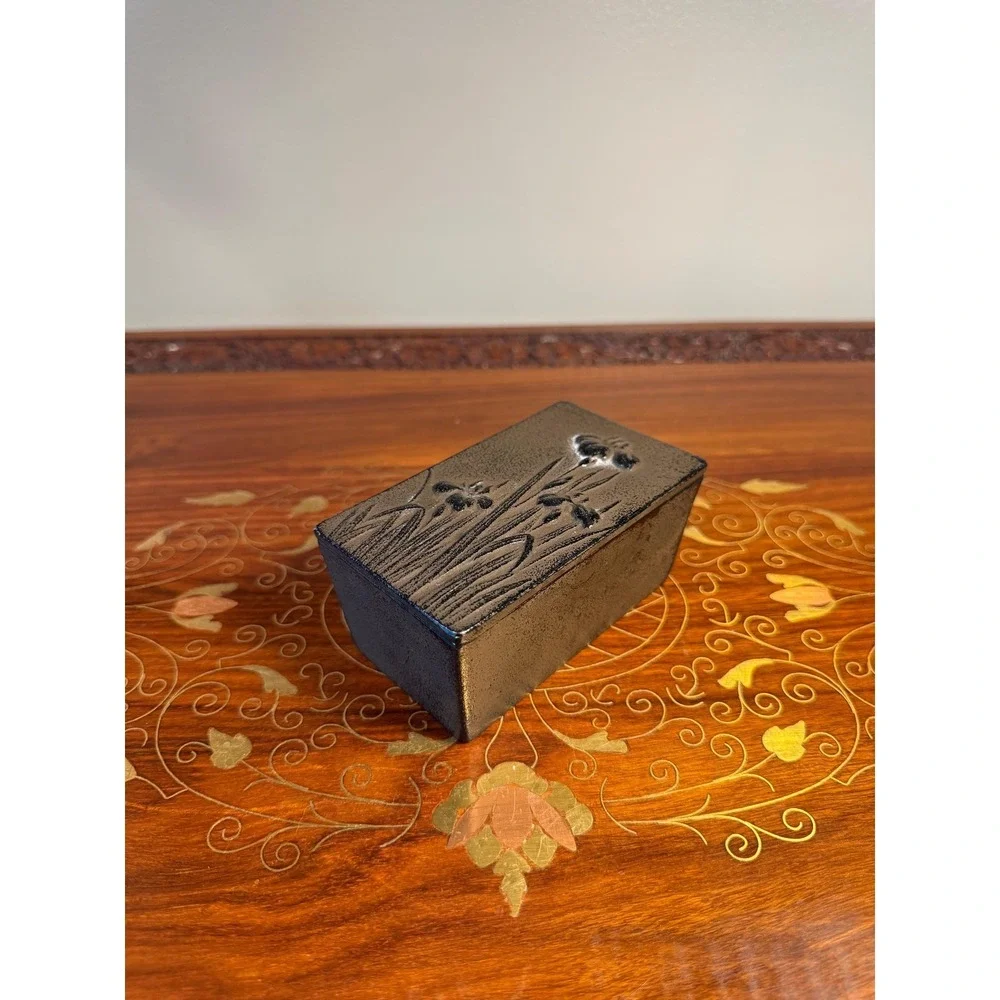 Vintage Cast‎ Iron Jewelry Box with Iris Relief Design